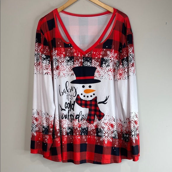 Amazon Snowman Graphic Baby It’s Cold Outside Top Red Black Buffalo Check 3X - Picture 12 of 12